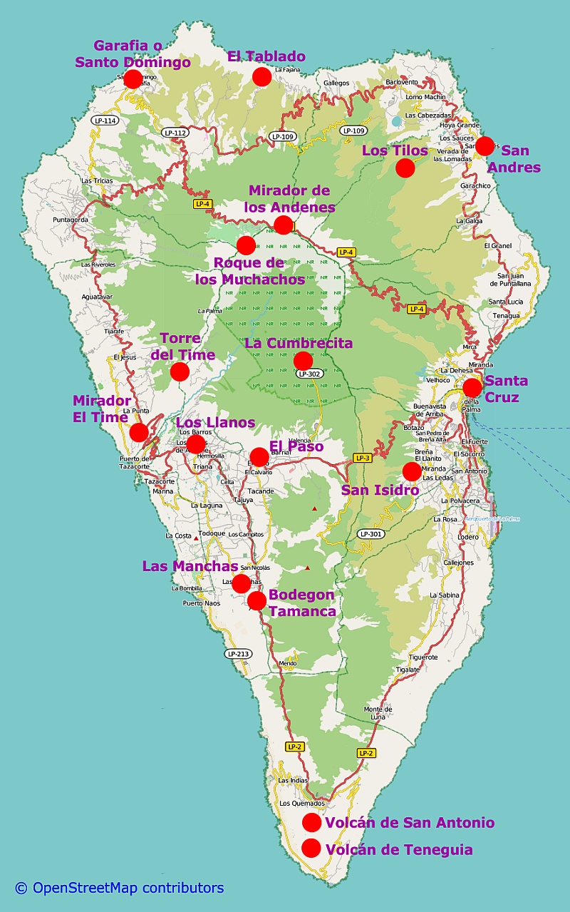 Landkarte La Palma - Top Sehenswürdigkeiten